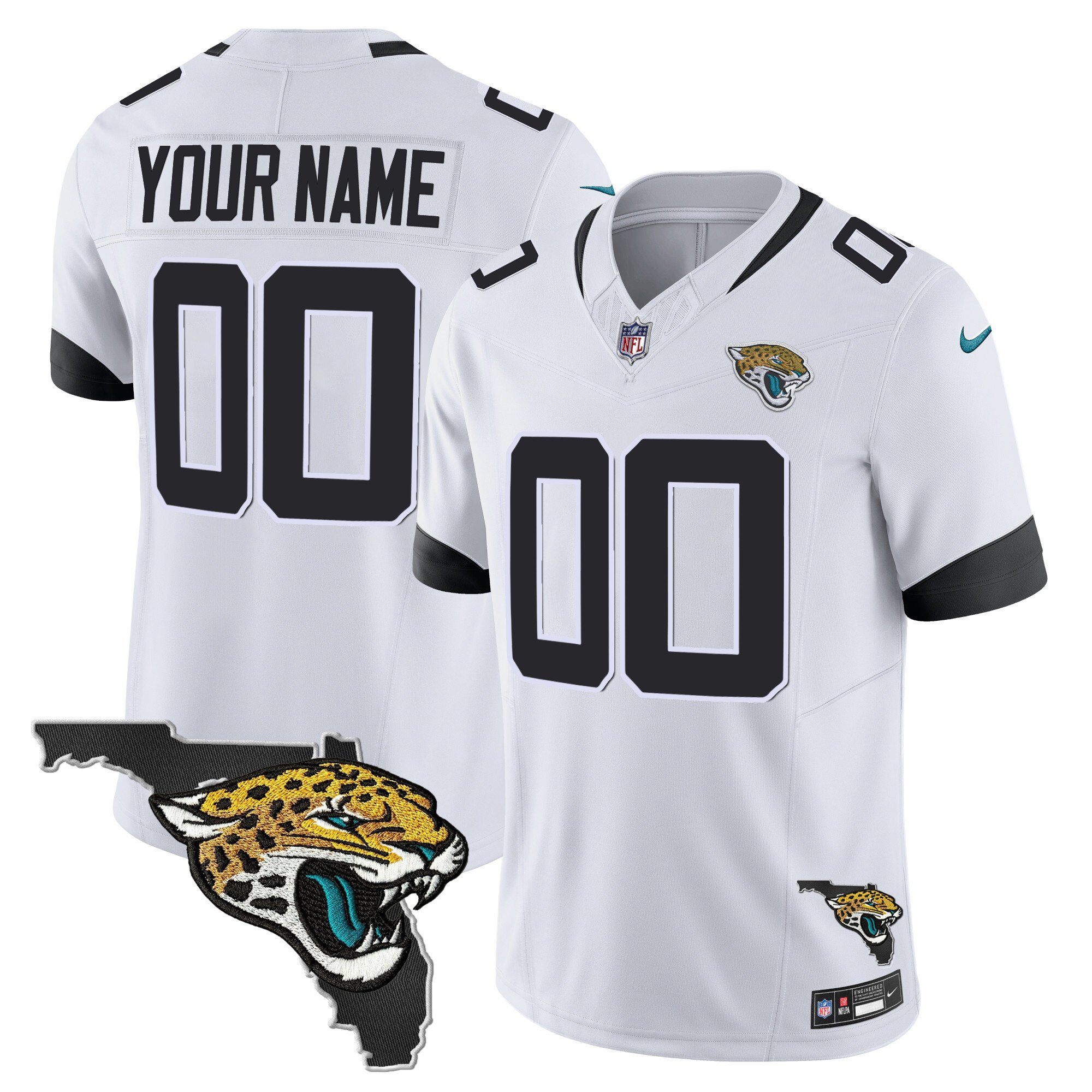 Jacksonville Jaguars White Florida Patch F.U.S.E. Vapor Limited Custom Stitched Football Jersey