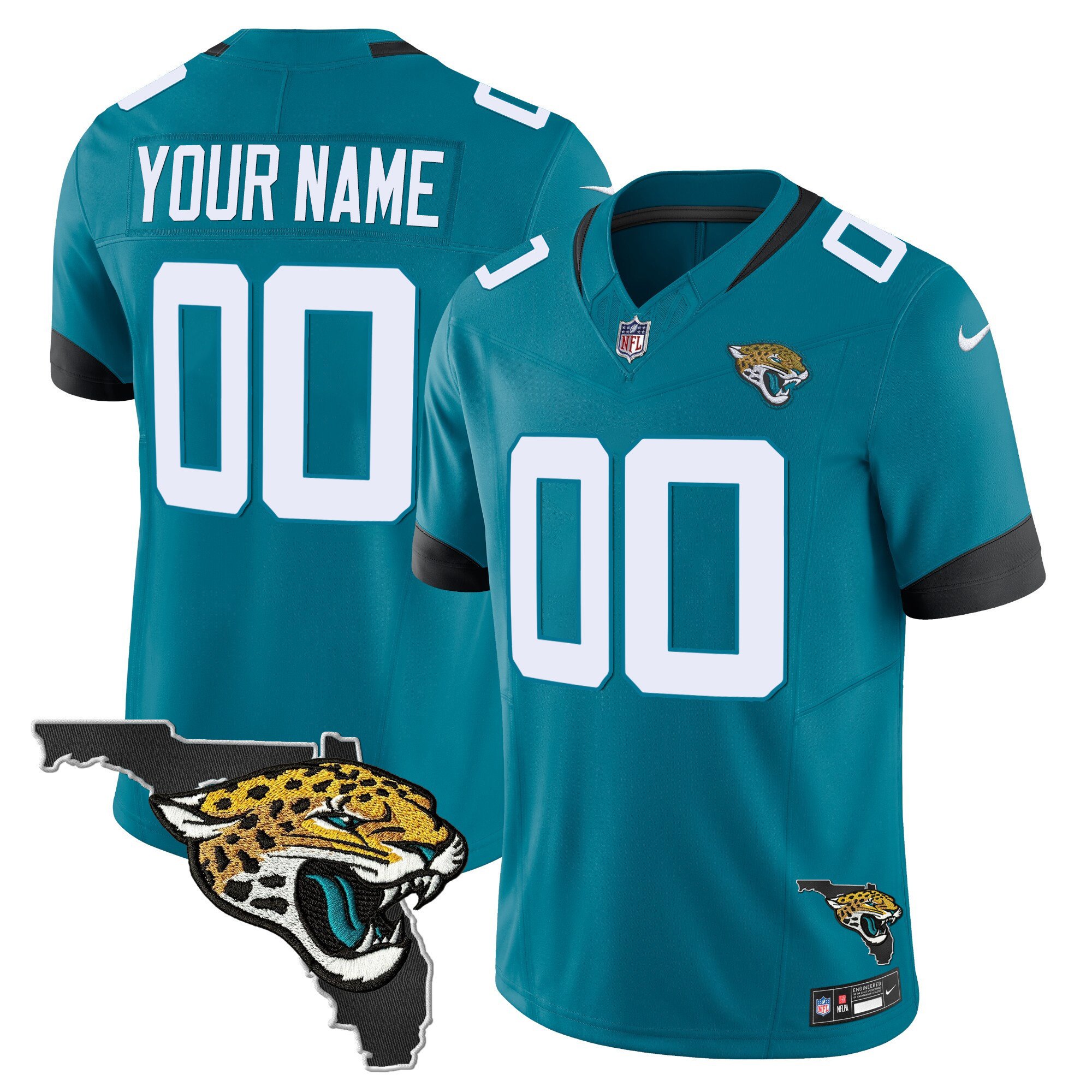 Jacksonville Jaguars Teal Florida Patch F.U.S.E. Vapor Limited Custom Stitched Football Jersey