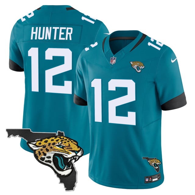 Men's Jacksonville Jaguars #12 Travis Hunter 2025 Draft Teal Florida Patch F.U.S.E. Vapor Limited Stitched Football Jersey