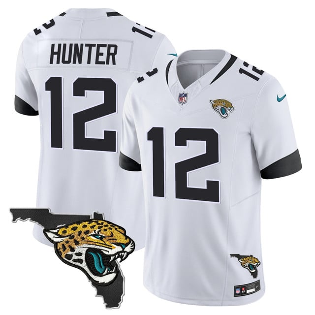 Men's Jacksonville Jaguars #12 Travis Hunter 2025 Draft White Florida Patch F.U.S.E. Vapor Limited Stitched Football Jersey