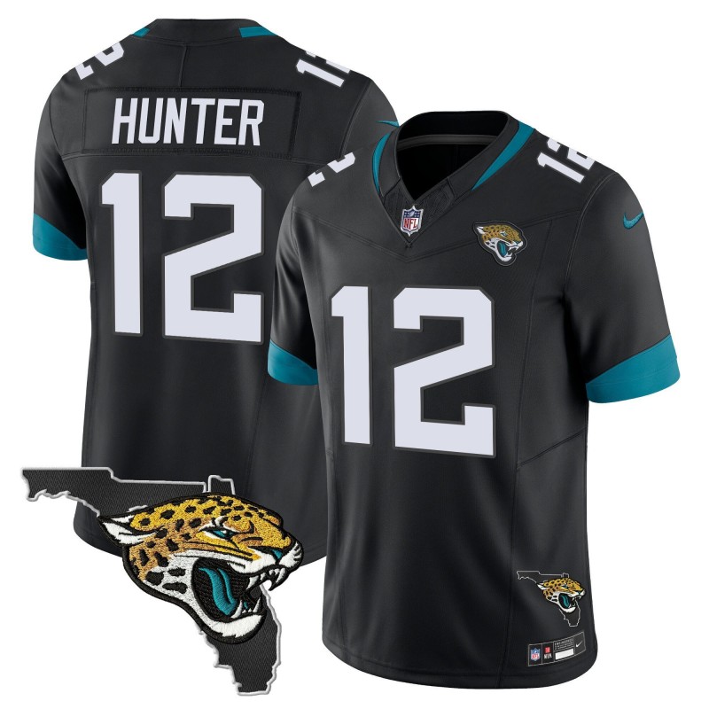 Men's Jacksonville Jaguars #12 Travis Hunter 2025 Draft Black Florida Patch F.U.S.E. Vapor Limited Stitched Football Jersey