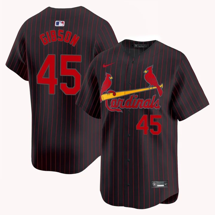 Men's St. Louis Cardinals #45 Bob Gibson Brown Nike Limited Stitched Baseball Jersey Pinstripe