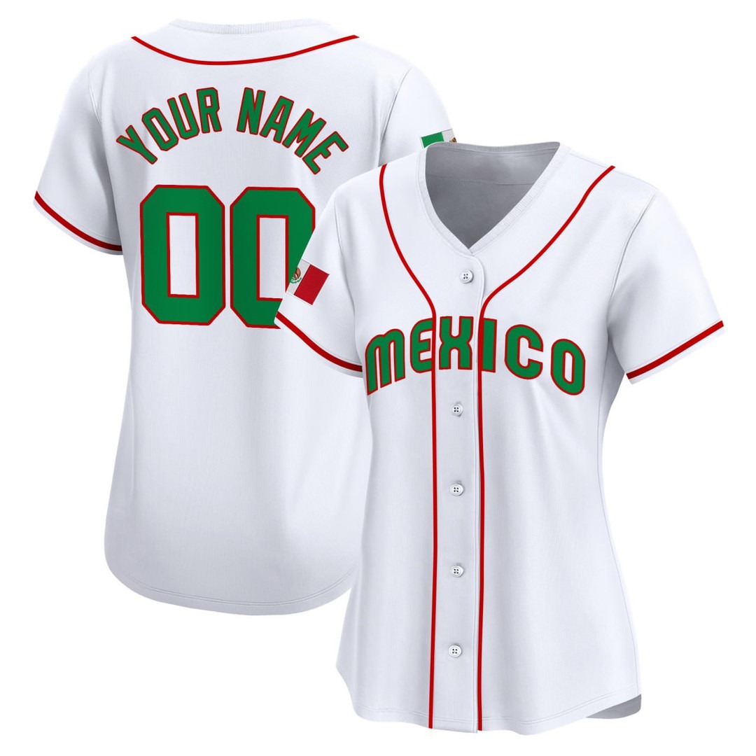 Women's Mexico Baseball White Custom Jersey - All Stitched Women's Mexico Baseball White Custom Jersey - All Stitched