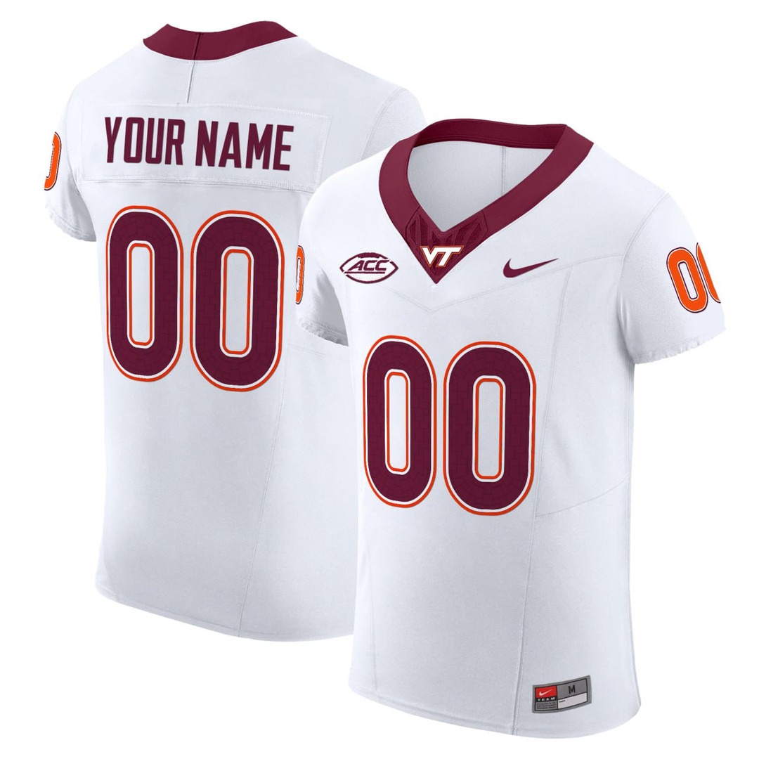 Virginia Tech Hokies Football Nike 2024 White Custom Jersey - All Stitched