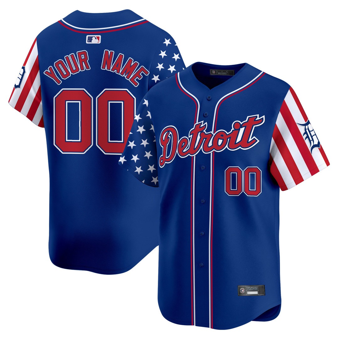 Detroit Tigers Custom 2025 Independence Day Vapor Premier Limited Jersey Royal - All Stitched