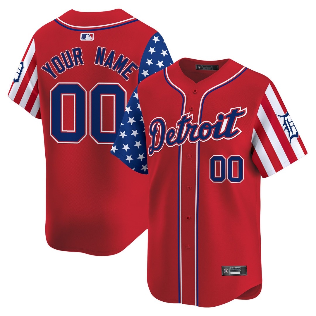 Detroit Tigers Custom 2025 Independence Day Vapor Premier Limited Jersey Red - All Stitched