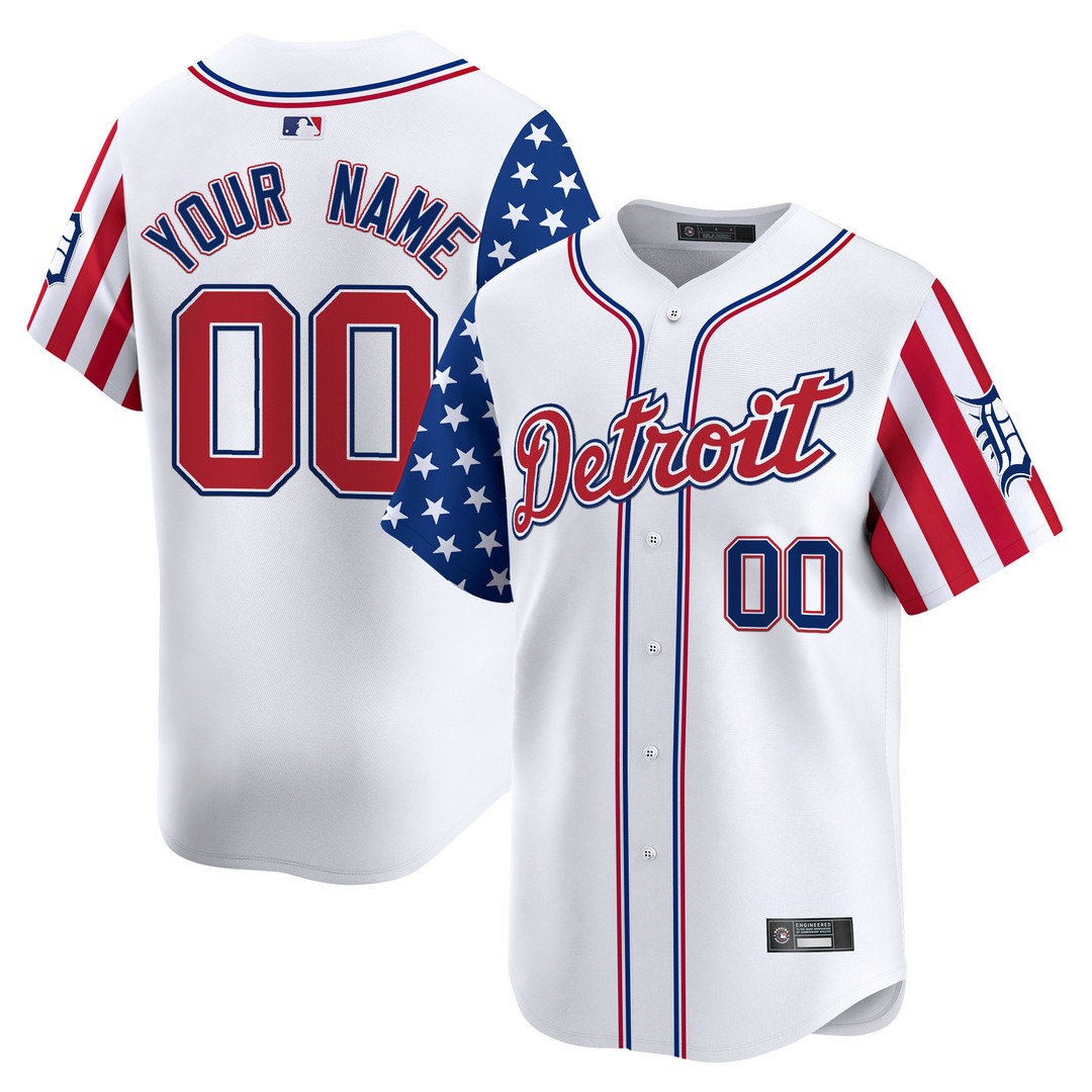 Detroit Tigers Custom 2025 Independence Day Vapor Premier Limited Jersey White - All Stitched