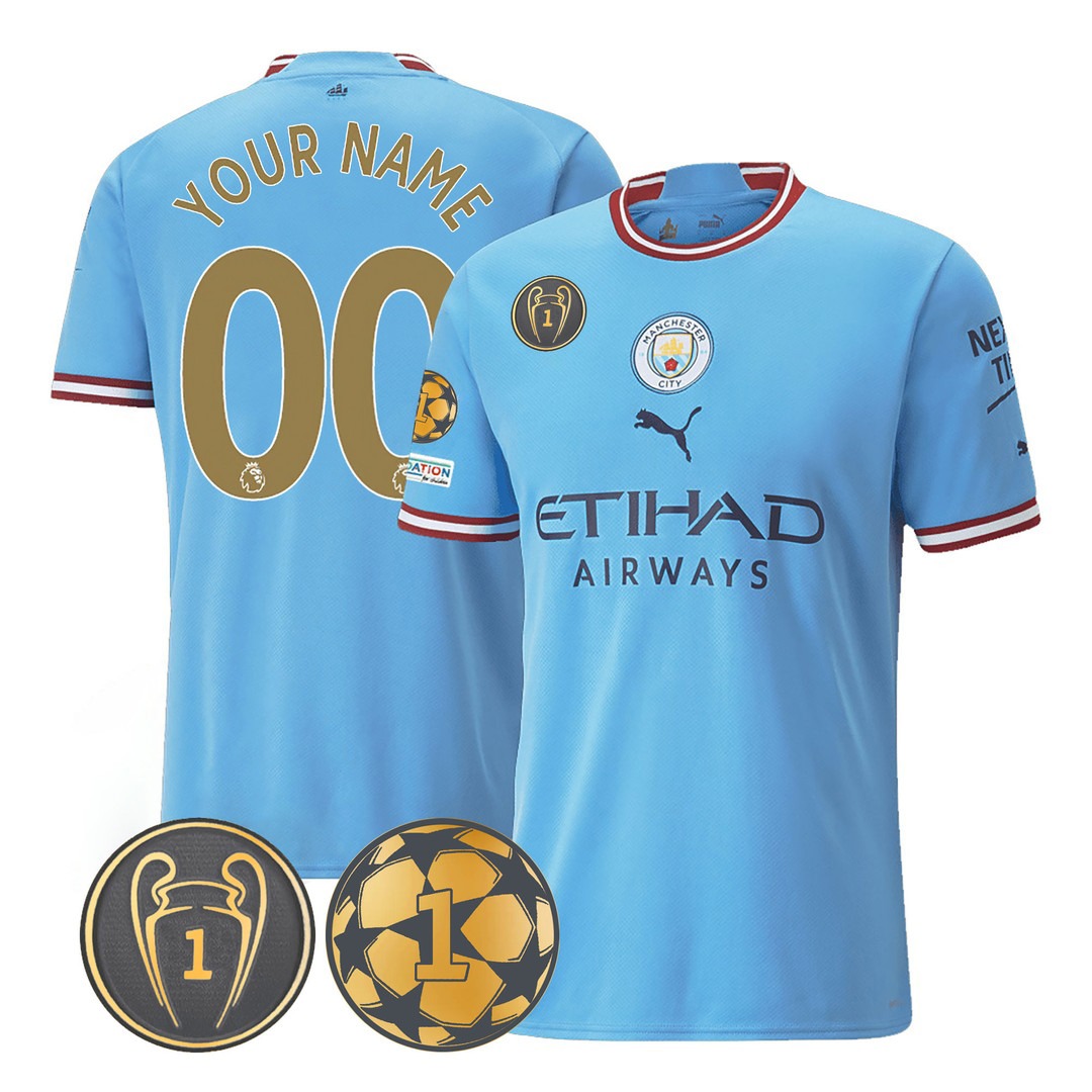 Manchester City C1 Champions Gold Special Patch Custom Jersey V2 Manchester City C1 Champions Gold Special Patch Custom Jersey V2