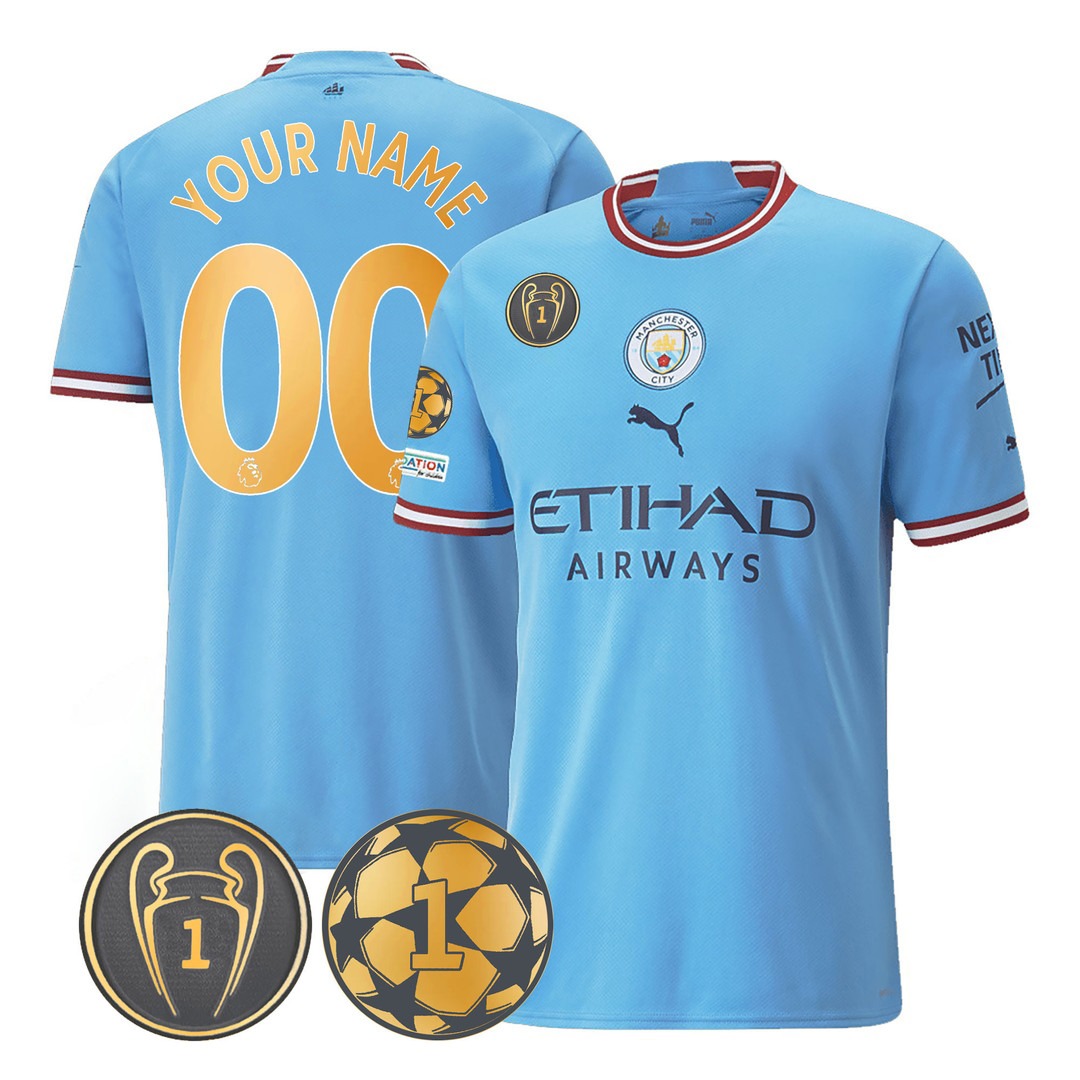 Manchester City C1 Champions Gold Special Patch Custom Jersey Manchester City C1 Champions Gold Special Patch Custom Jersey