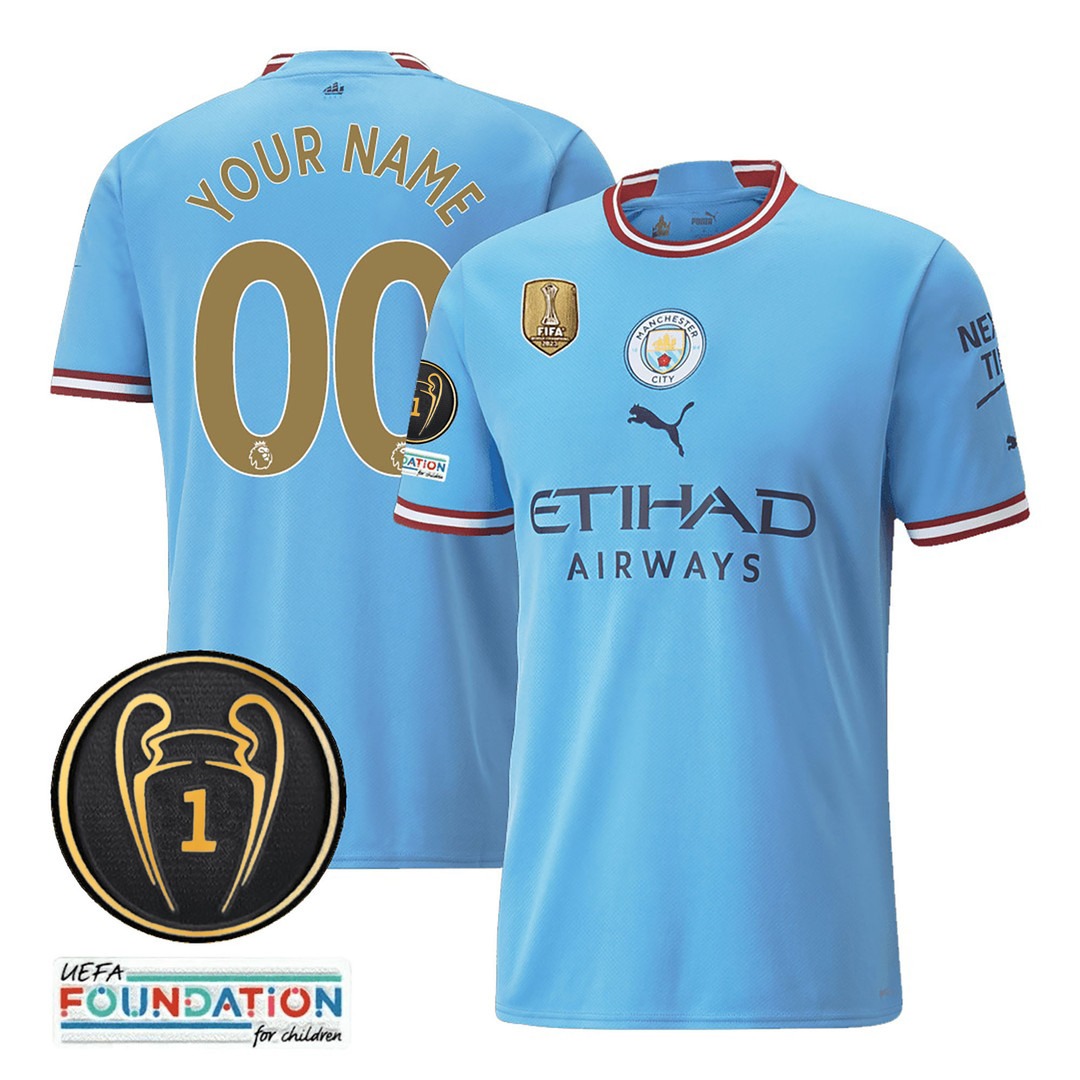 Manchester City C1 Champions Gold Patch Custom Jersey Champions V2 Manchester City C1 Champions Gold Patch Custom Jersey Champions V2