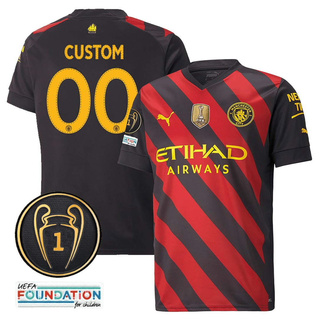 Manchester City C1 Champions Gold Patch Away Custom Jersey V2 Manchester City C1 Champions Gold Patch Away Custom Jersey V2