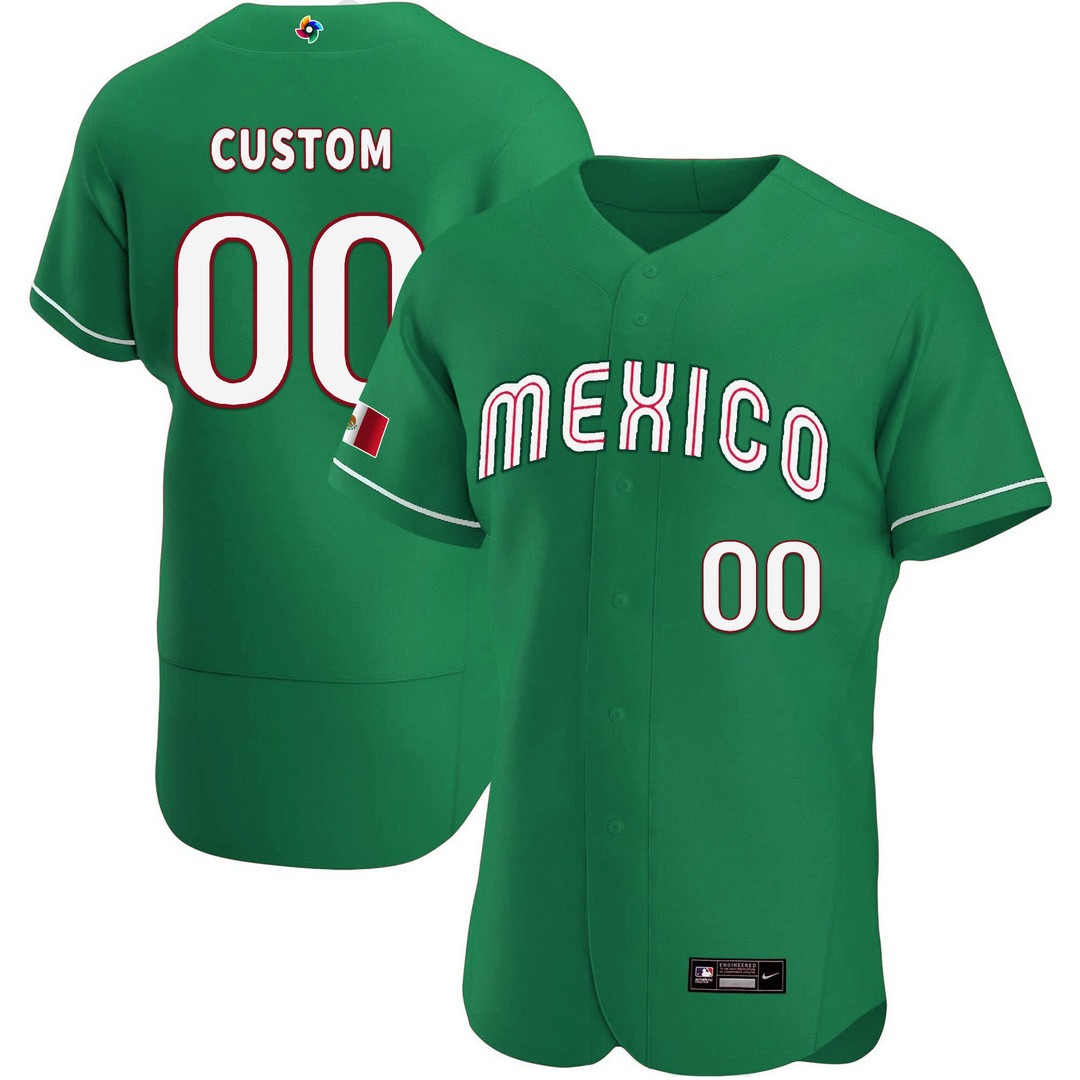 Mexico 2023 World Baseball Green Flex Base Custom Jersey - All Stitched Mexico 2023 World Baseball Green Flex Base Custom Jersey - All Stitched