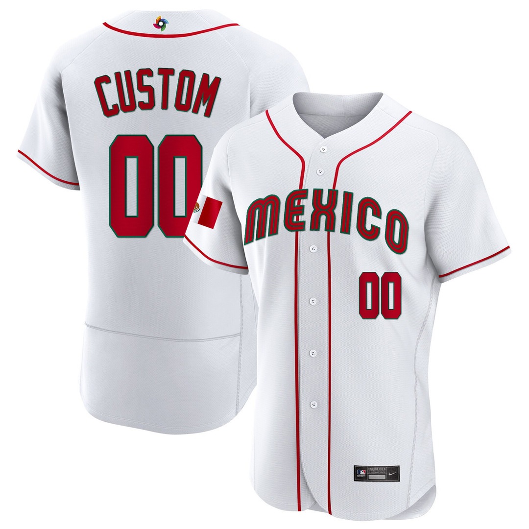 Mexico 2023 World Baseball White Flex Base Custom Jersey - All Stitched Mexico 2023 World Baseball White Flex Base Custom Jersey - All Stitched