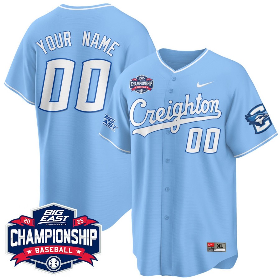 Creighton Bluejays Custom 2025 Big East Baseball Tournament Champions Stitched Jersey Blue