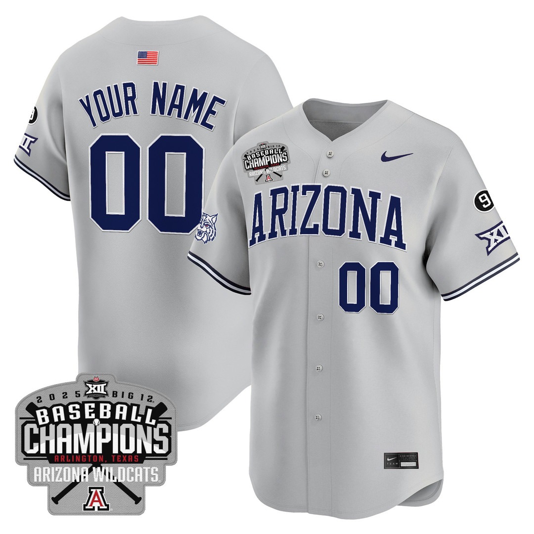 Arizona Wildcats Custom Grey 2025 Big 12 Baseball Champions Vapor Premier Limited Stitched Jersey