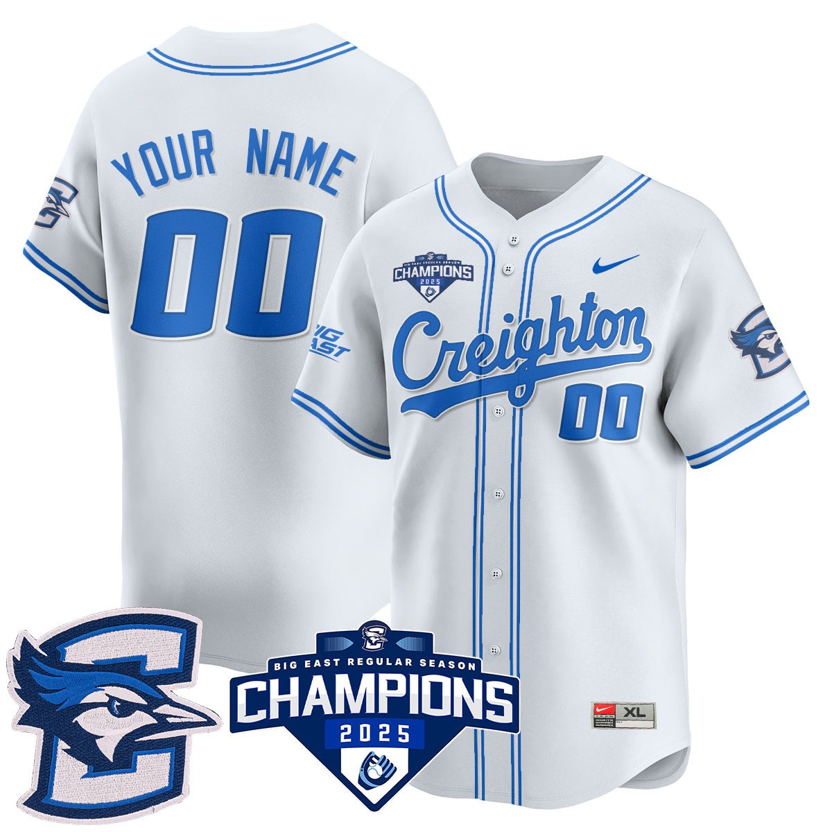 Creighton Bluejays Active Player Custom 2025 Big East Baseball Tournament Champions Stitched Jersey White