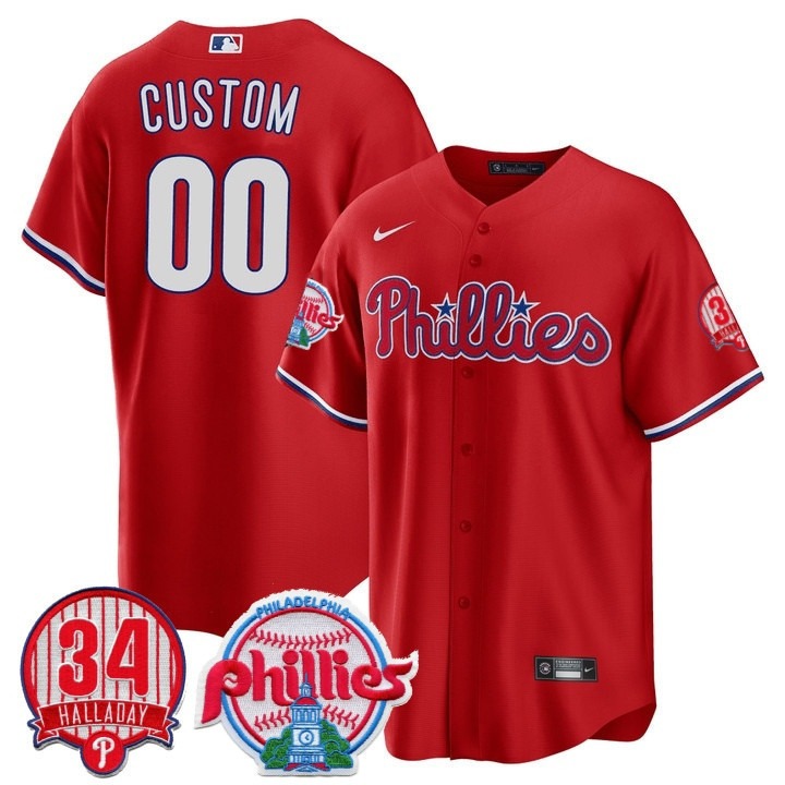 Philadelphia Phillies Custom Red Cool Base Stitched Baseball Jersey - Roy Halladay #34 Patch