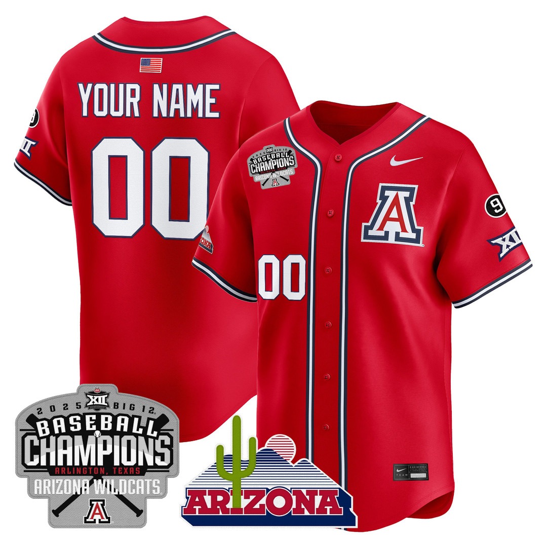 Arizona Wildcats Custom Red 2025 Big 12 Baseball Champions Vapor Premier Limited Stitched Jersey