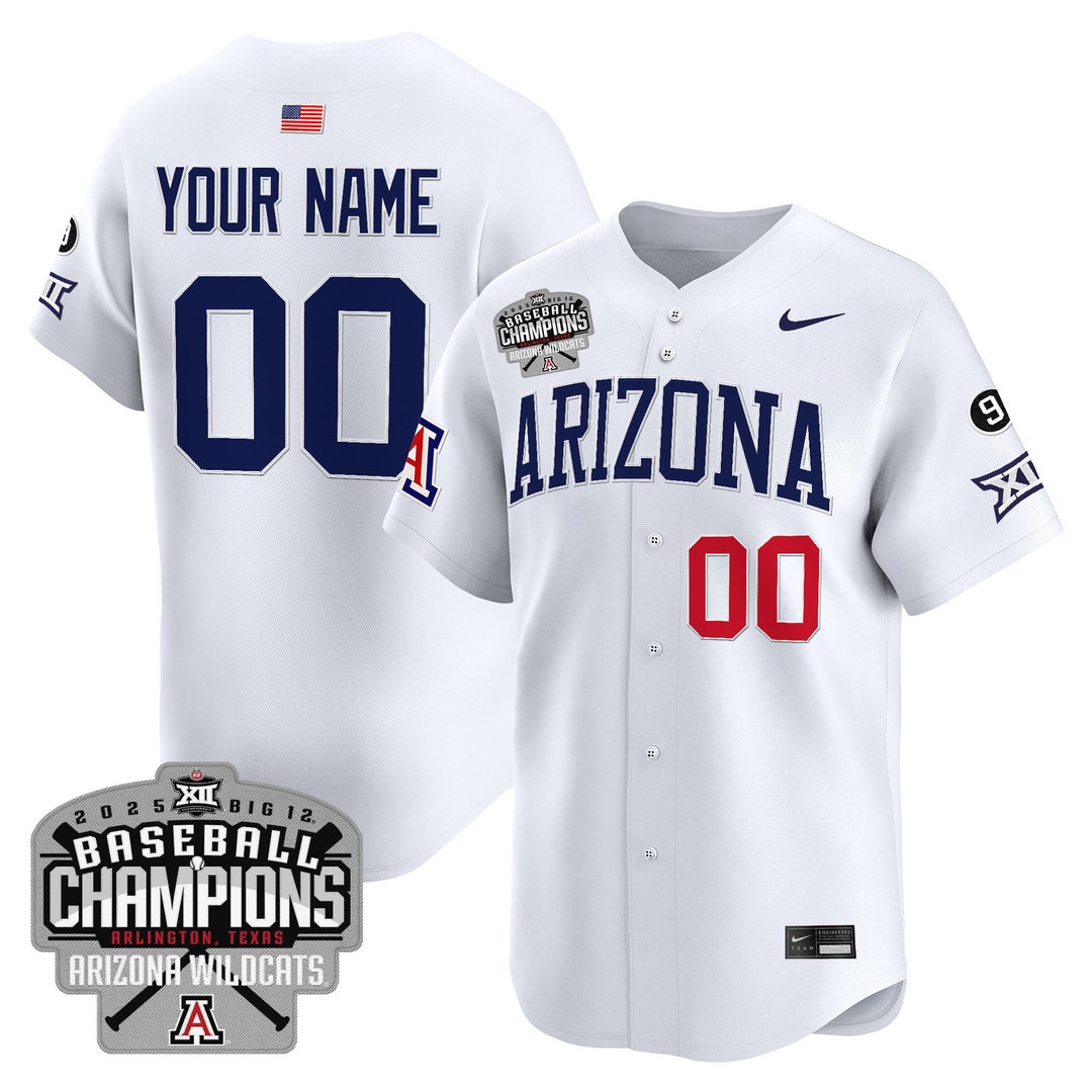 Arizona Wildcats Custom White 2025 Big 12 Baseball Champions Vapor Premier Limited Stitched Jersey