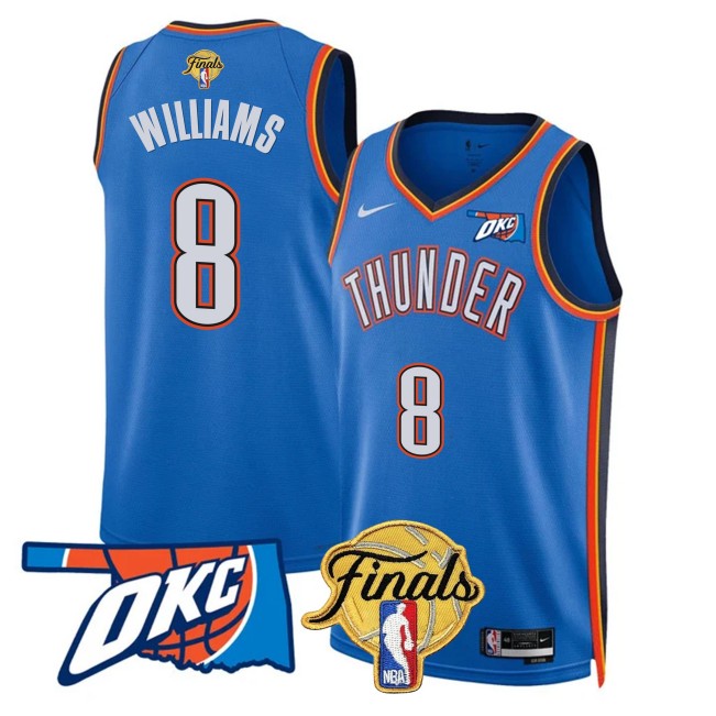 Men's Oklahoma City Thunder #8 NBA Final Patch Blue Icon Stitched Basketball Jersey