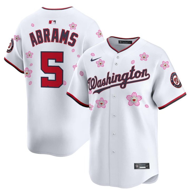 Men's Washington Nationals #5 CJ Abrams White Cherry Blossom  Limited Stitched Jersey