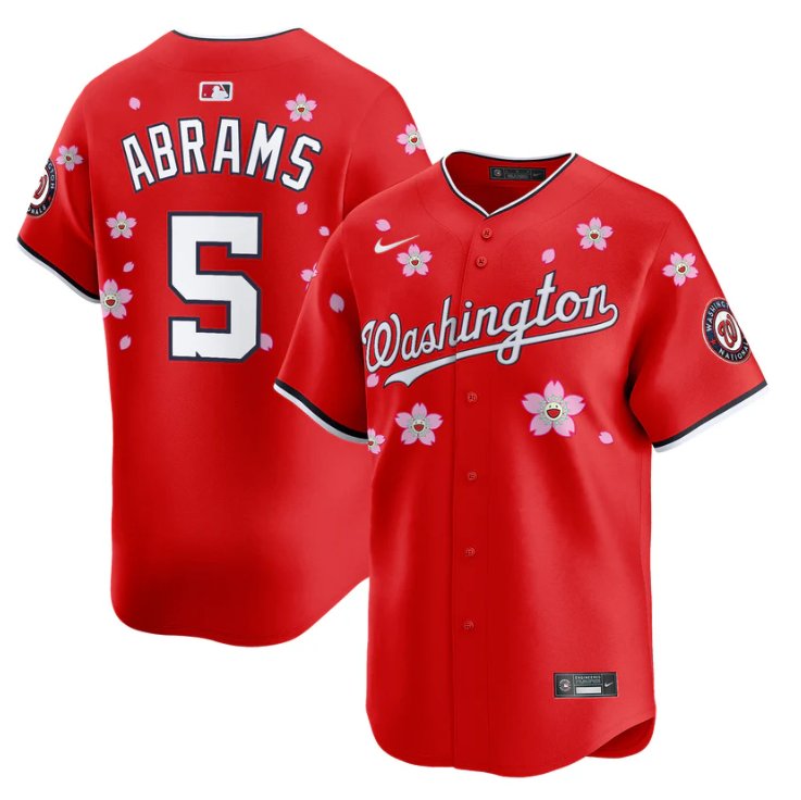 Men's Washington Nationals #5 CJ Abrams Red Cherry Blossom  Limited Stitched Jersey