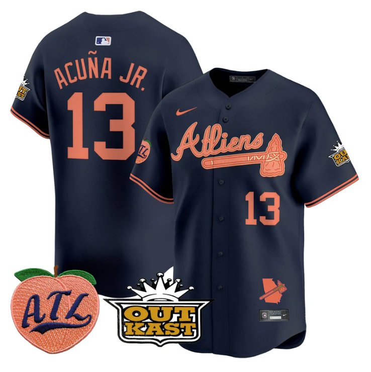Men's Ronald Acuna Jr Jersey #13 Atlanta Braves Atliens Peach Vapor Premier Limited Stitched