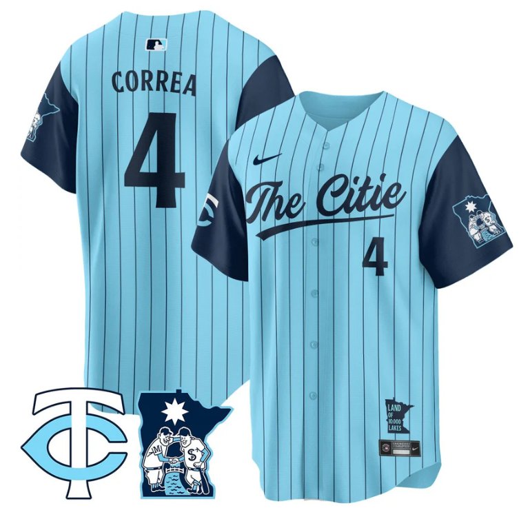 Men's Carlos Correa Jersey #4 Minnesota Twins 2025 City Connect Concept Stitched Blue