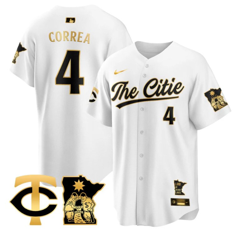 Men's Carlos Correa Jersey #4 Minnesota Twins 2025 City Connect Concept Stitched White Gold