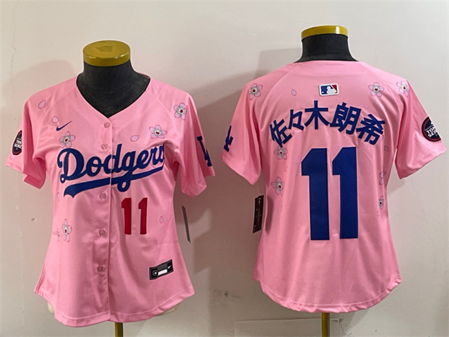 Youth Los Angeles Dodgers #11 佐々木朗希 Pink 2025 Tokyo Series Limited Stitched Baseball Jersey