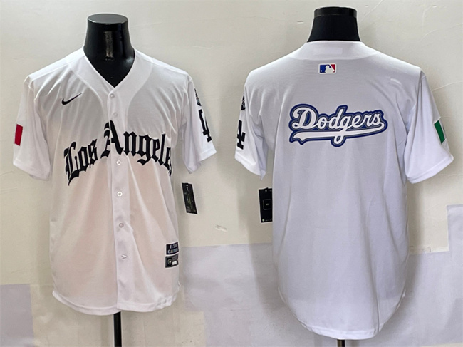 Men's Los Angeles Dodgers Team Big Logo White Mexico 2025 LA Gothic Style With Fernando Patch Vapor Premier Limited Stitched MLB Jersey