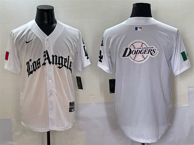 Men's Los Angeles Dodgers Team Big Logo White Mexico 2025 LA Gothic Style With Fernando Patch Vapor Premier Limited Stitched Baseball Jersey