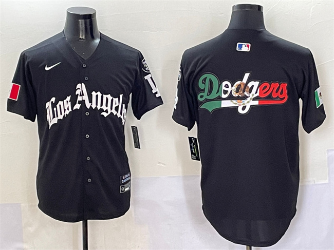 Men's Los Angeles Dodgers Team Big Logo Black Mexico 2025 LA Gothic Style With Fernando Patch Vapor Premier Limited Stitched MLB Jerseys