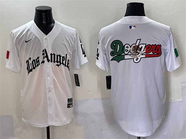 Men's Los Angeles Dodgers Team Big Logo White Mexico 2025 LA Gothic Style With Fernando Patch Vapor Premier Limited Stitched MLB Jerseys