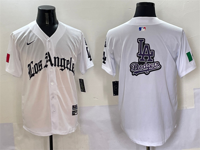 Men's Los Angeles Dodgers Team Big Logo White Mexico 2025 LA Gothic Style With Fernando Patch Vapor Premier Limited Stitched Baseball Jerseys
