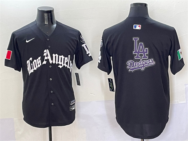 Men's Los Angeles Dodgers Team Big Logo Black Mexico 2025 LA Gothic Style With Fernando Patch Vapor Premier Limited Stitched Baseball Jerseys
