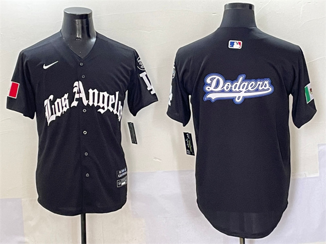 Men's Los Angeles Dodgers Team Big Logo Black Mexico 2025 LA Gothic Style With Fernando Patch Vapor Premier Limited Stitched MLB Jersey