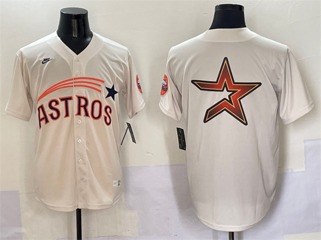 Men's Houston Astros Team Big Logo Cream Throwback Cooperstown Collection Limited Stitched MLB Jerseys