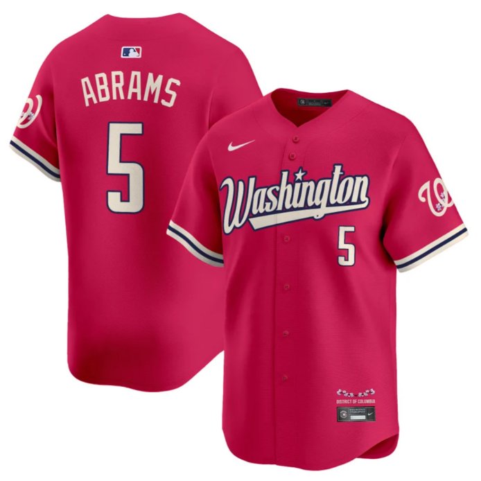 Men's Washington Nationals #5 CJ Abrams Vapor Limited Stitched Jersey Pink