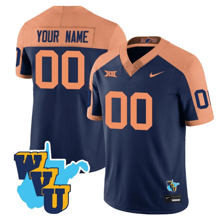 Custom WVU Football 1965-2025 Throwback Stitched Jersey Navy Alternate