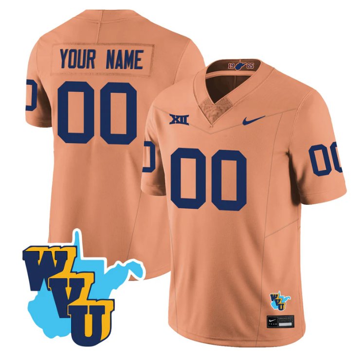 Custom 1965 WVU Football Throwback 60th Stitched Jersey Old Gold