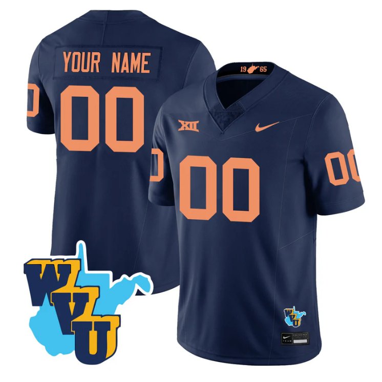 Custom 1965 West Virginia Mountaineers Throwback 60th Stitched Football Jersey Navy