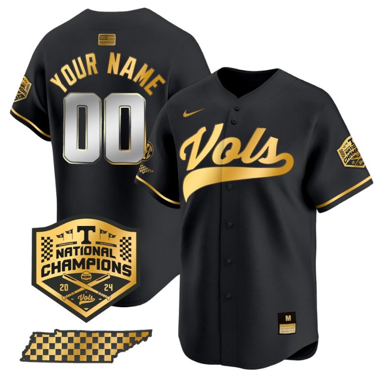 Tennessee Vols Active Player Custom 2024 NCAA Baseball National Champions Limited Stitched Jersey Black Gold SEC State Patch