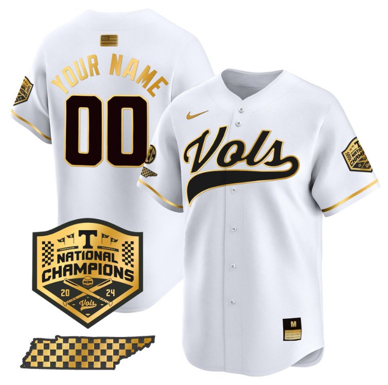 Tennessee Vols Active Player Custom 2024 NCAA Baseball National Champions Limited Stitched Jersey White Gold SEC State Patch