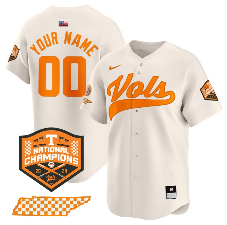 Tennessee Vols Active Player Custom 2024 NCAA Baseball National Champions Limited Stitched Jersey Cream SEC State Patch