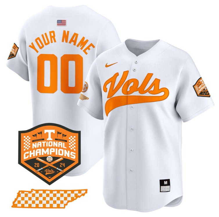 Tennessee Vols Active Player Custom 2024 NCAA Baseball National Champions Limited Stitched Jersey White SEC State Patch