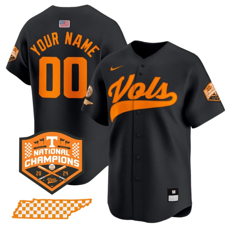 Tennessee Vols Active Player Custom 2024 NCAA Baseball National Champions Limited Stitched Jersey Black SEC State Patch