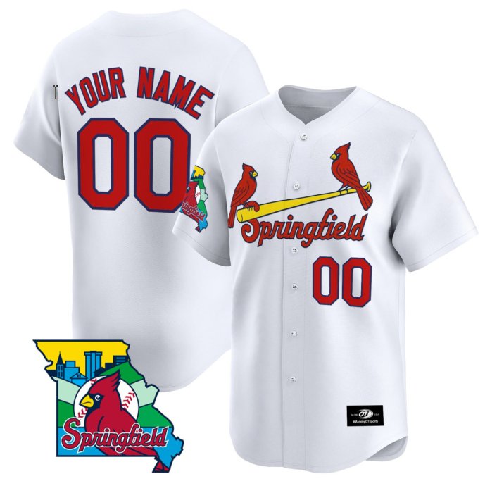 Custom Springfield Cardinals White Limited Stitched Baseball Jersey