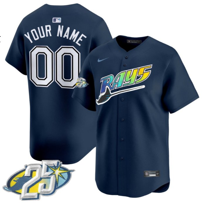 Custom Tampa Bay Rays Navy 25th Patch Limited Stitched MLB Jersey