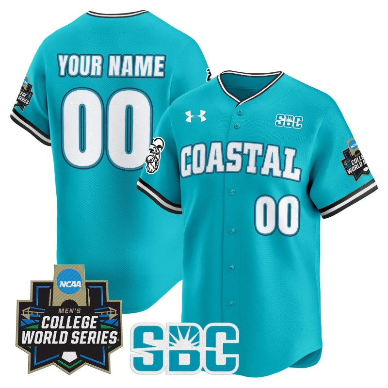 Coastal Carolina Baseball Chanticleers Custom Teal 2025 NCAA MCWS Limited Jersey - All Stitched